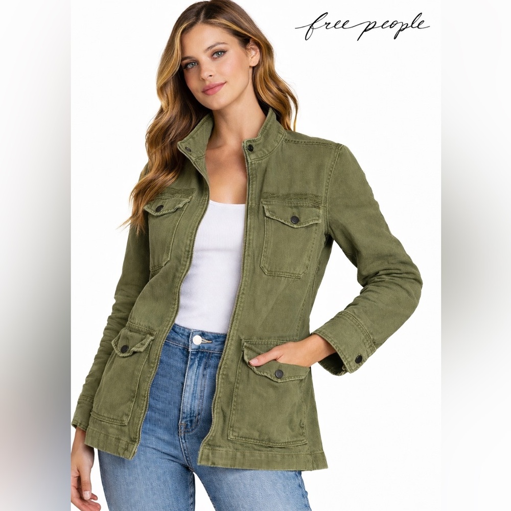 Free People Olive Green Utility Jacket Size Medium army jacket